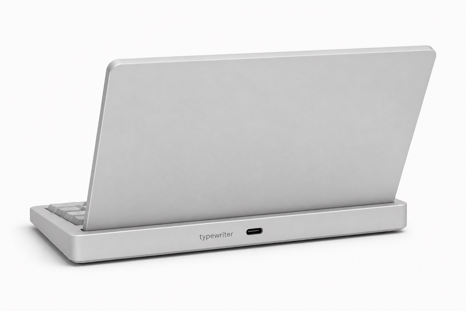 Typewriter charge face — typewriter wordmark next to USB-C